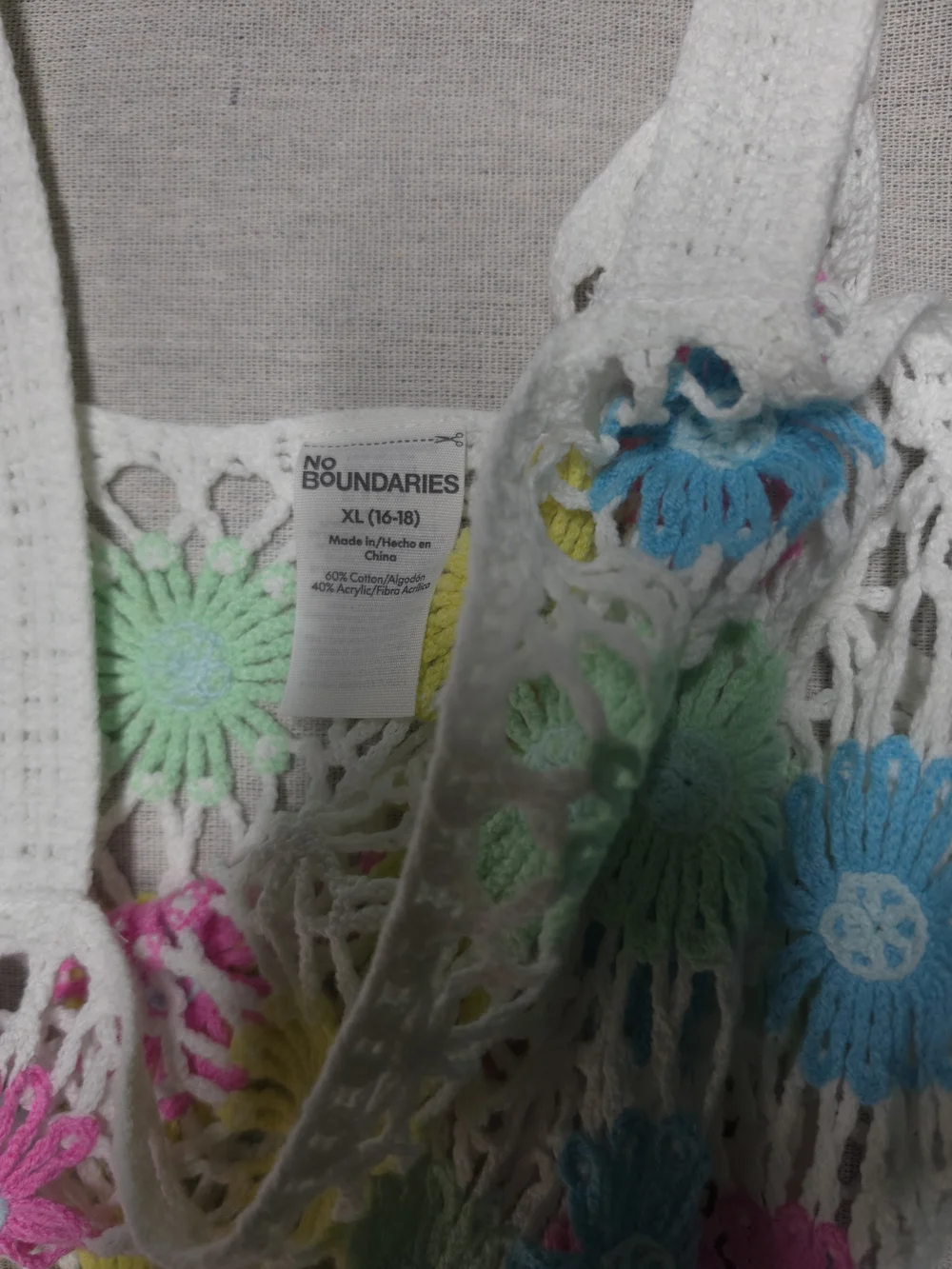 NWT White Crochet Swim Cover-Up Dress with Pastel Flower Accents - Picture 3 of 3